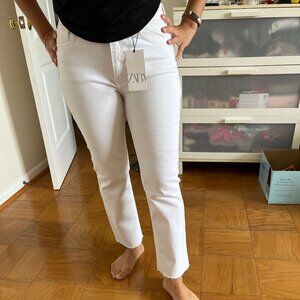 Zara Crop Flare White Jeans